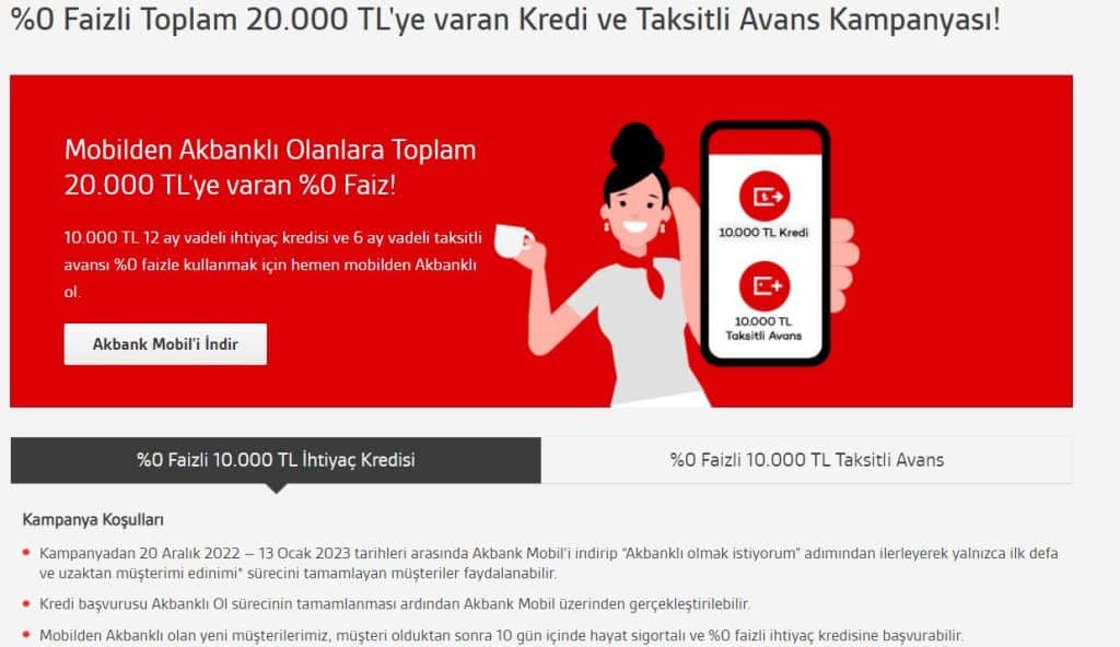 Akbank Faizsiz 20.000 TL